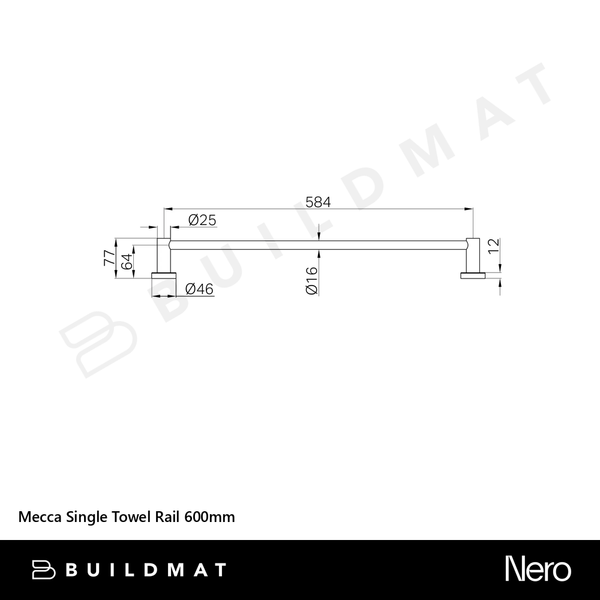 Nero Mecca Single Towel Rail 600mm Rome Bronze