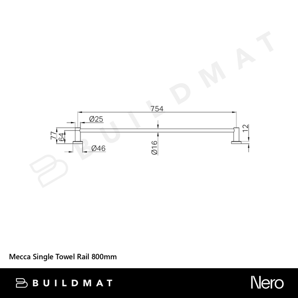 Nero Mecca Single Towel Rail 800mm Rome Bronze