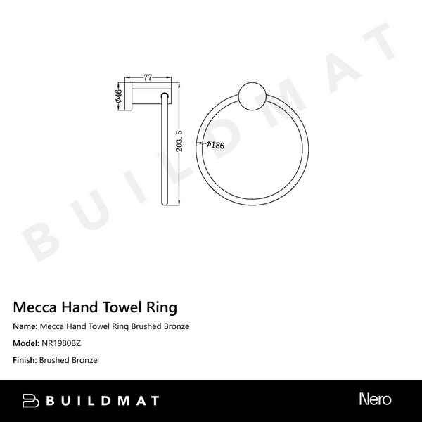 Nero Mecca Hand Towel Ring Brushed Bronze