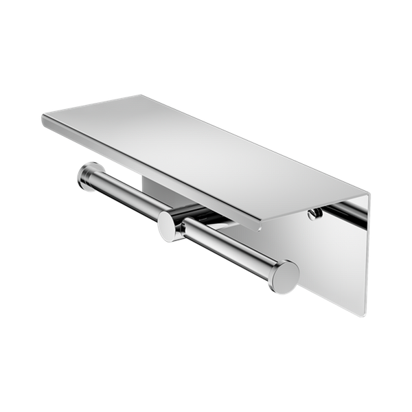 Nero Mecca Double Toilet Roll Holder with Shelf Chrome
