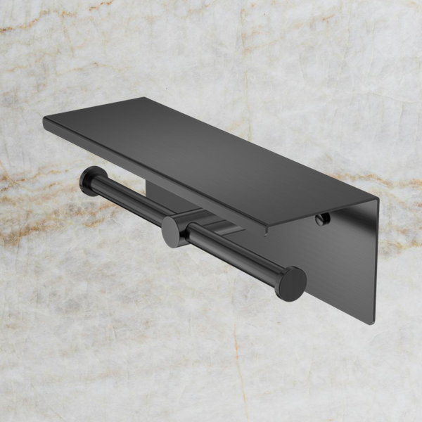 Nero Mecca Double Toilet Roll Holder with Shelf Gunmetal