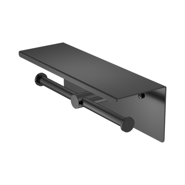 Nero Mecca Double Toilet Roll Holder with Shelf Gunmetal