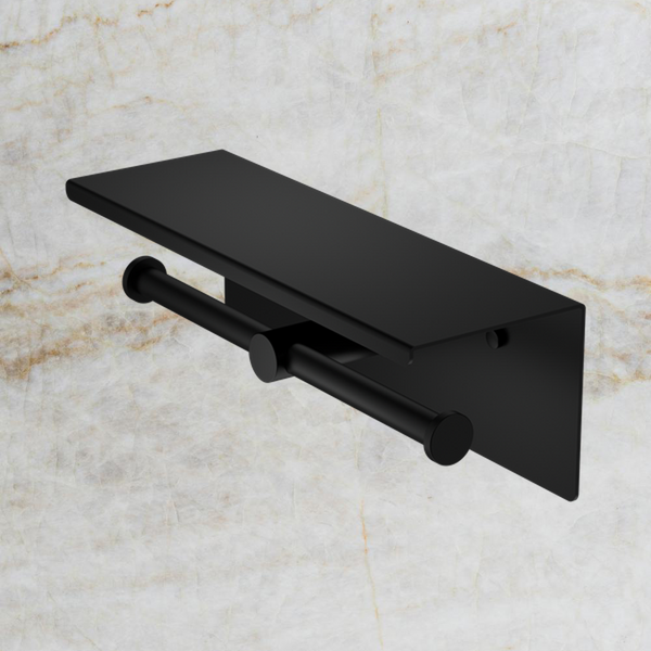 Nero Mecca Double Toilet Roll Holder with Shelf Matte Black