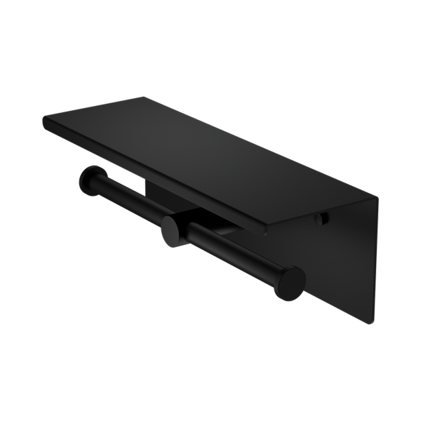 Nero Mecca Double Toilet Roll Holder with Shelf Matte Black