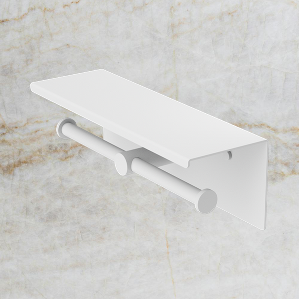 Nero Mecca Double Toilet Roll Holder with Shelf Matte White