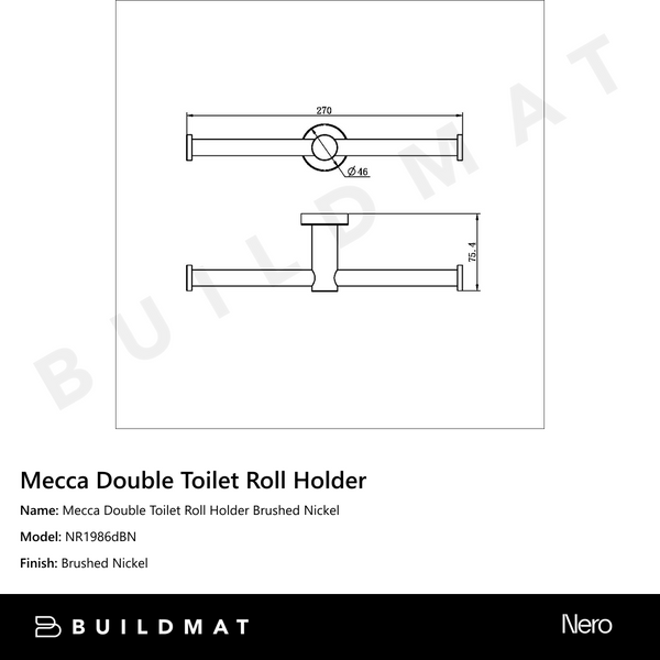 Nero Mecca Double Toilet Roll Holder Brushed Nickel