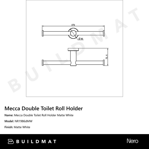Nero Mecca Double Toilet Roll Holder Matte White
