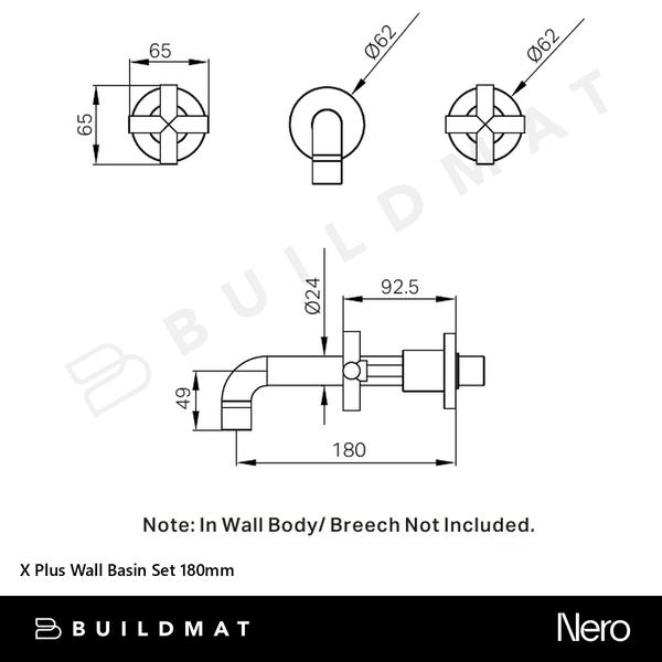 Nero X Plus Wall Basin Set 180mm Brushed Nickel