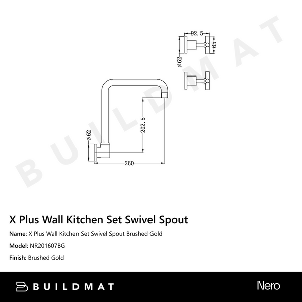 Nero X Plus Wall Kitchen Set Swivel Spout Brushed Gold
