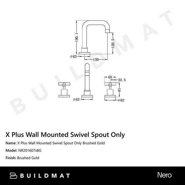 Nero X Plus Wall Mounted Swivel Spout Only Brushed Gold