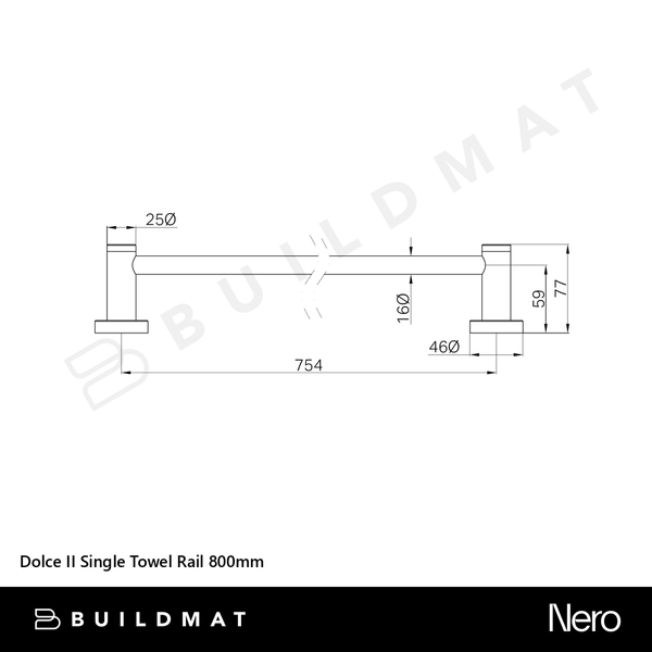 Nero Dolce II Single Towel Rail 800mm Brushed Gold