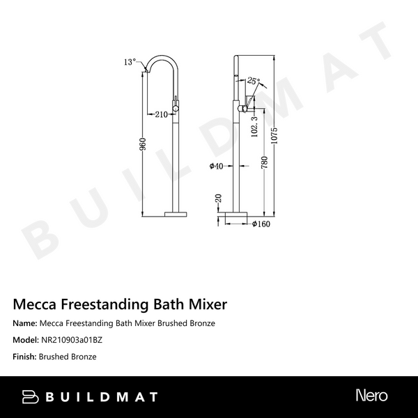 Nero Mecca Freestanding Bath Mixer Brushed Bronze