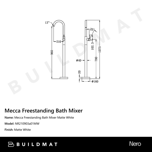 Nero Mecca Freestanding Bath Mixer Matte White