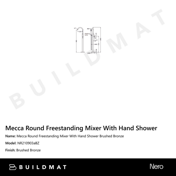 Nero Mecca Round Freestanding Mixer With Hand Shower Brushed Bronze