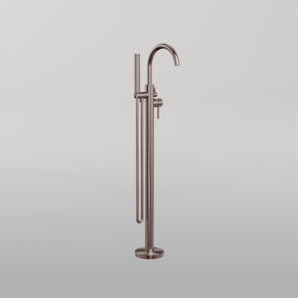 Nero Mecca Round Freestanding Mixer With Hand Shower Brushed Bronze
