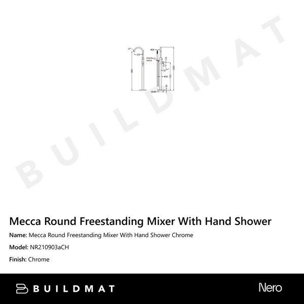 Nero Mecca Round Freestanding Mixer With Hand Shower Chrome