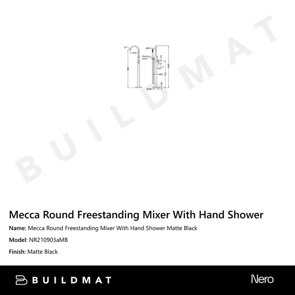 Nero Mecca Round Freestanding Mixer With Hand Shower Matte Black