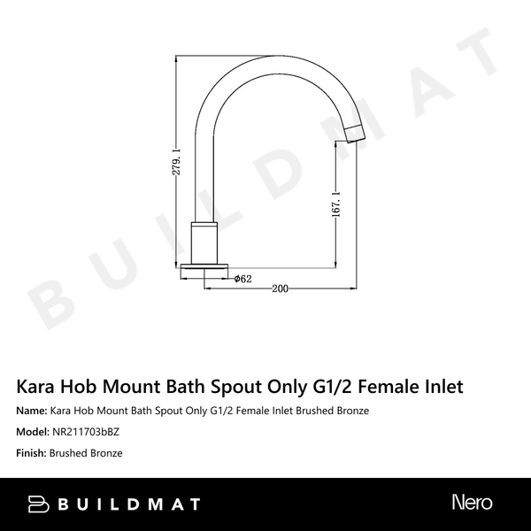 Nero Kara Hob Mount Bath Spout Only G1/2 Female Inlet Brushed Bronze