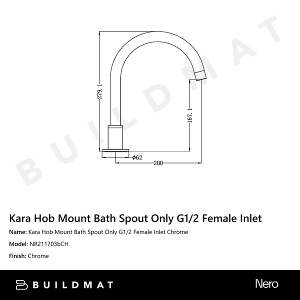 Nero Kara Hob Mount Bath Spout Only G1/2 Female Inlet Chrome