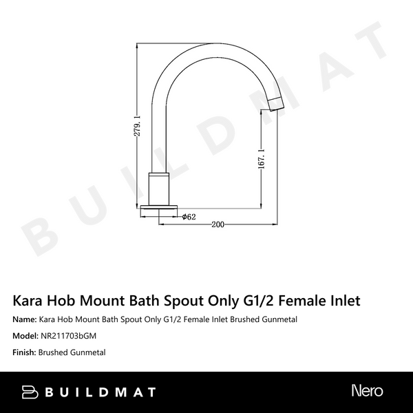 Nero Kara Hob Mount Bath Spout Only G1/2 Female Inlet Gun Metal