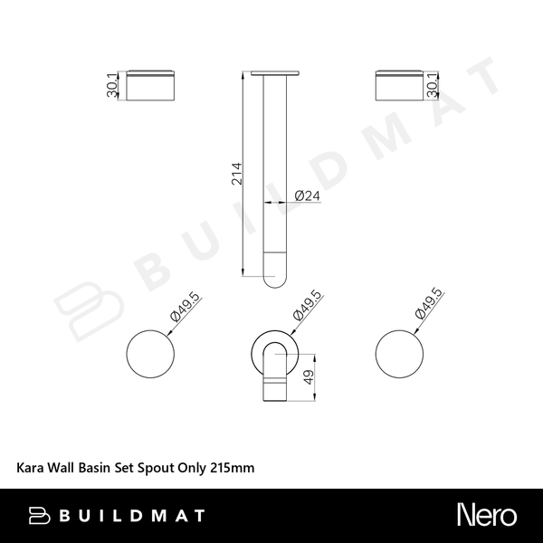 Nero Kara Wall Basin Set Spout Only 215mm Brushed Bronze