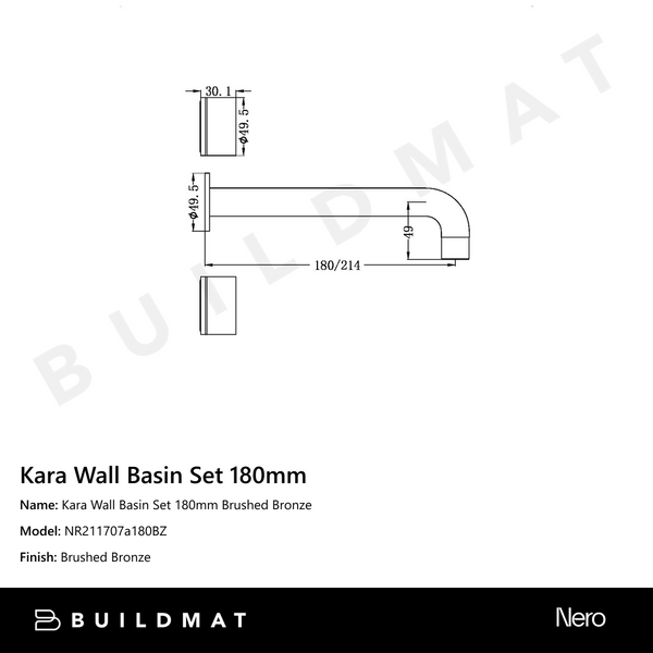 Nero Kara Wall Basin Set 180mm Brushed Bronze
