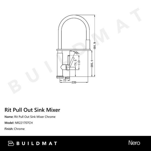 Nero Rit Pull Out Sink Mixer Chrome