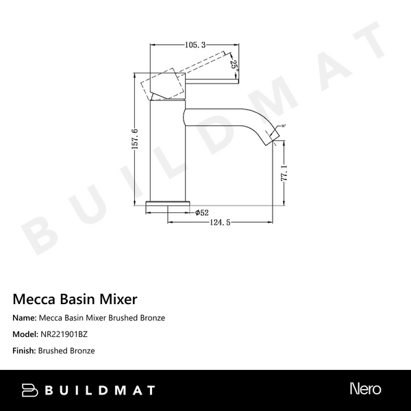Nero Mecca Basin Mixer Brushed Bronze
