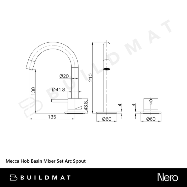 Nero Mecca Hob Basin Mixer Set Arc Spout Rome Bronze Lead Free