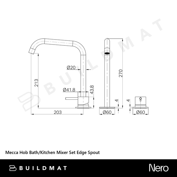 Nero Mecca Hob Bath/Kitchen Mixer Set Edge Spout Matte White