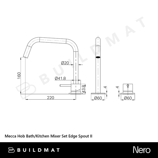 Nero Mecca Hob Bath/Kitchen Mixer Set Edge Spout II Brushed Nickel