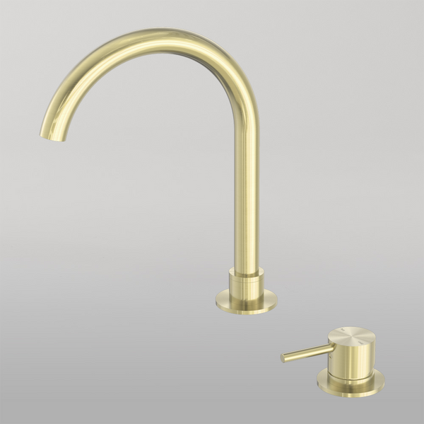 Nero Mecca Hob Basin Mixer Round Swivel Spout Brushed Gold