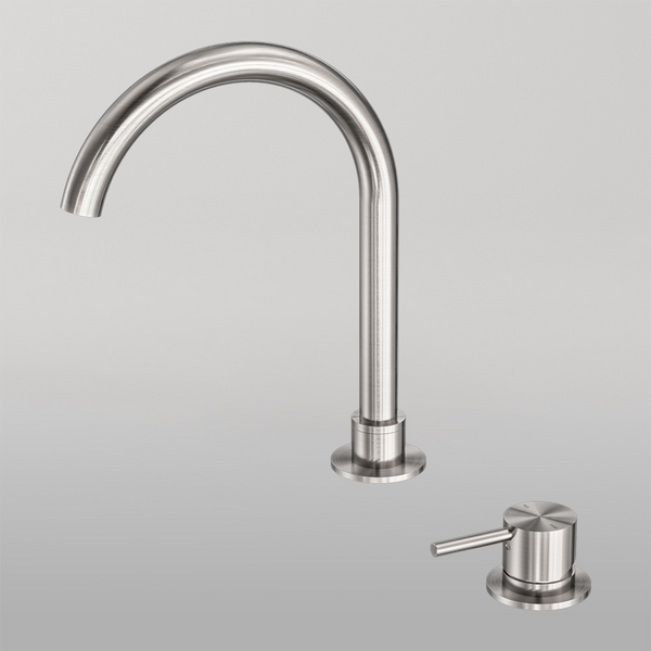 Nero Mecca Hob Basin Mixer Round Swivel Spout Brushed Nickel