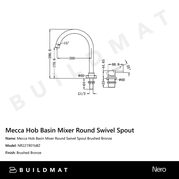 Nero Mecca Hob Basin Mixer Round Swivel Spout Brushed Bronze