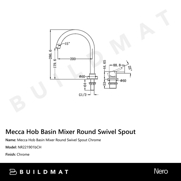 Nero Mecca Hob Basin Mixer Round Swivel Spout Chrome