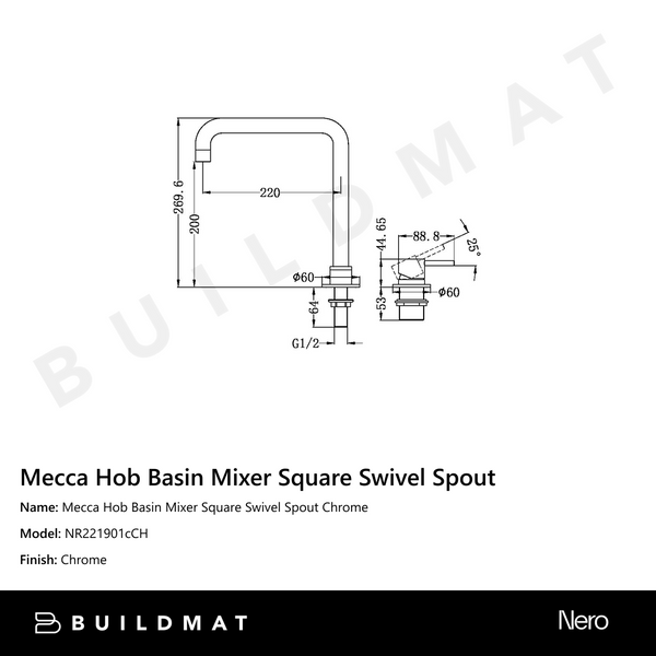 Nero Mecca Hob Basin Mixer Square Swivel Spout Chrome