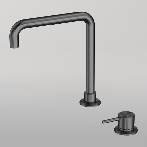 Nero Mecca Hob Basin Mixer Square Swivel Spout Gun Metal