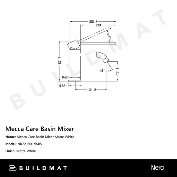 Nero Mecca Care Basin Mixer Matte White