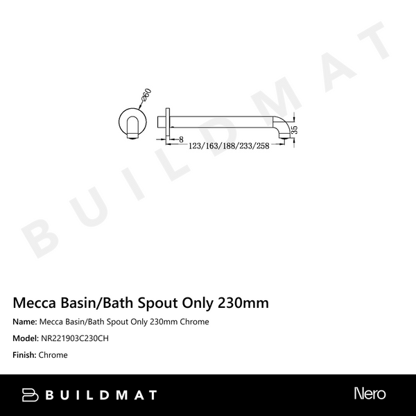 Nero Mecca Basin/Bath Spout Only 230mm Chrome