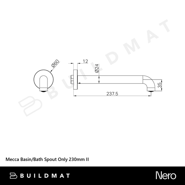 Nero Mecca Basin/Bath Spout Only 230mm II Rome Bronze Lead Free