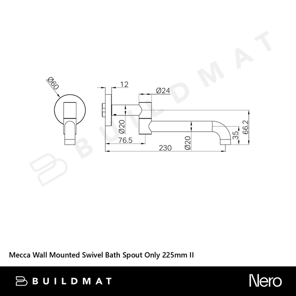 Nero Mecca Wall Mounted Swivel Bath Spout Only 225mm II Rome Bronze Lead Free