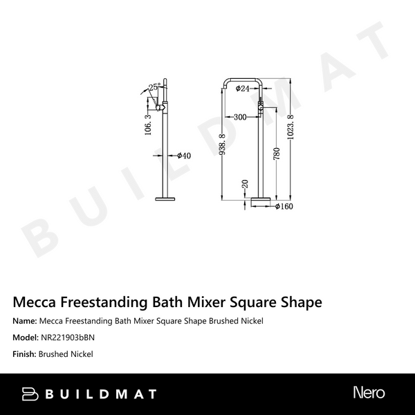 Nero Mecca Freestanding Bath Mixer Square Shape Brushed Nickel