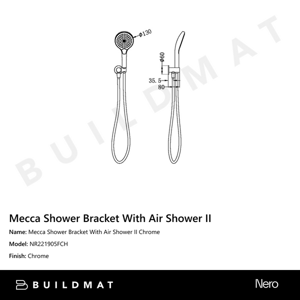 Nero Mecca Shower Bracket With Air Shower II Chrome