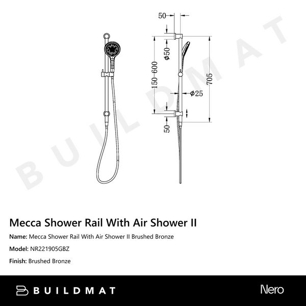 Nero Mecca Shower Rail With Air Shower II Brushed Bronze