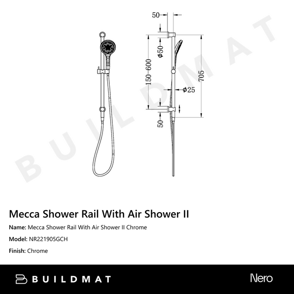 Nero Mecca Shower Rail With Air Shower II Chrome