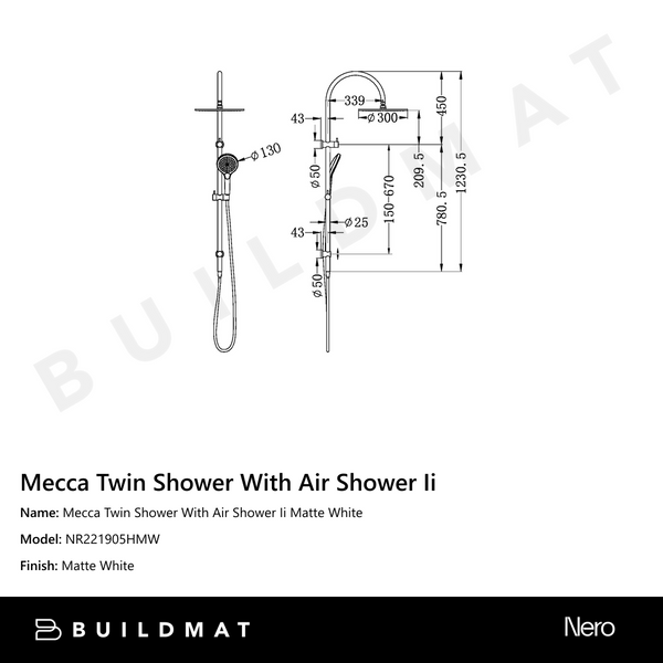 Nero Mecca Twin Shower With Air Shower II Matte White