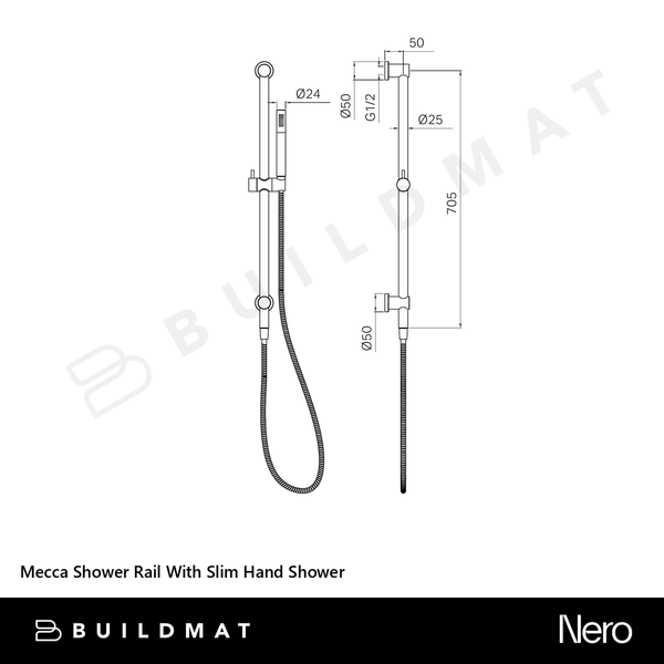 Nero Mecca Shower Rail With Slim Hand Shower Rome Bronze Lead Free