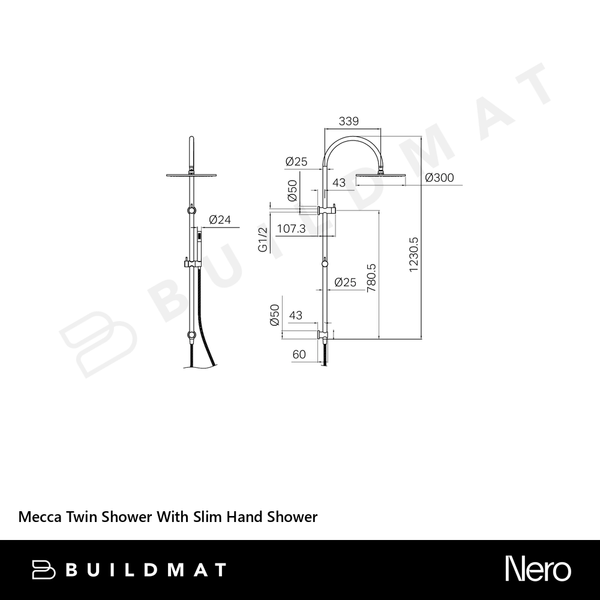 Nero Mecca Twin Shower With Slim Hand Shower Rome Bronze Lead Free