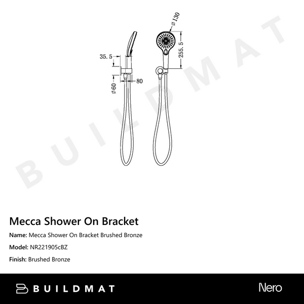 Nero Mecca Shower On Bracket Brushed Bronze