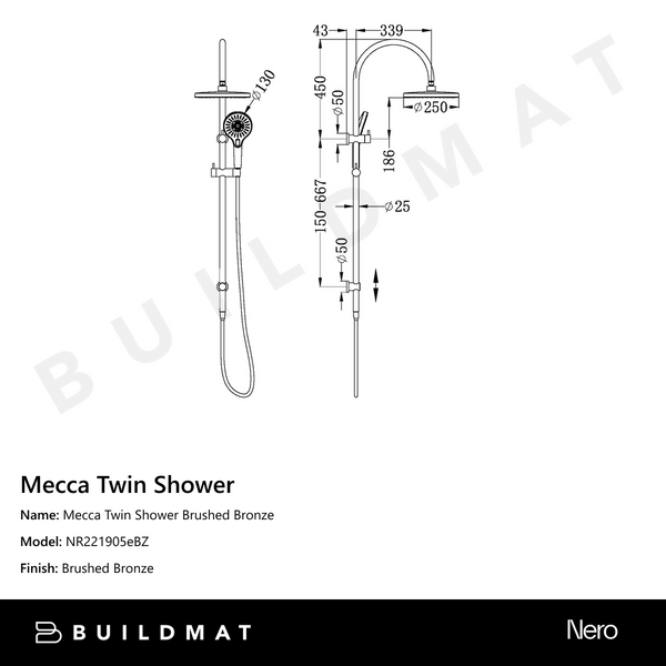 Nero Mecca Twin Shower Brushed Bronze